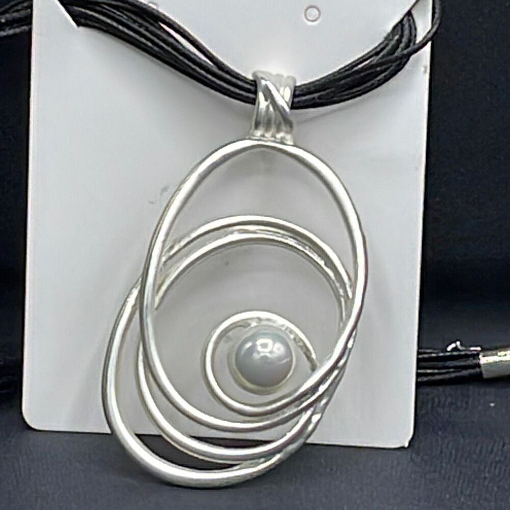 Boutique silver and pearl multi strand corded necklace